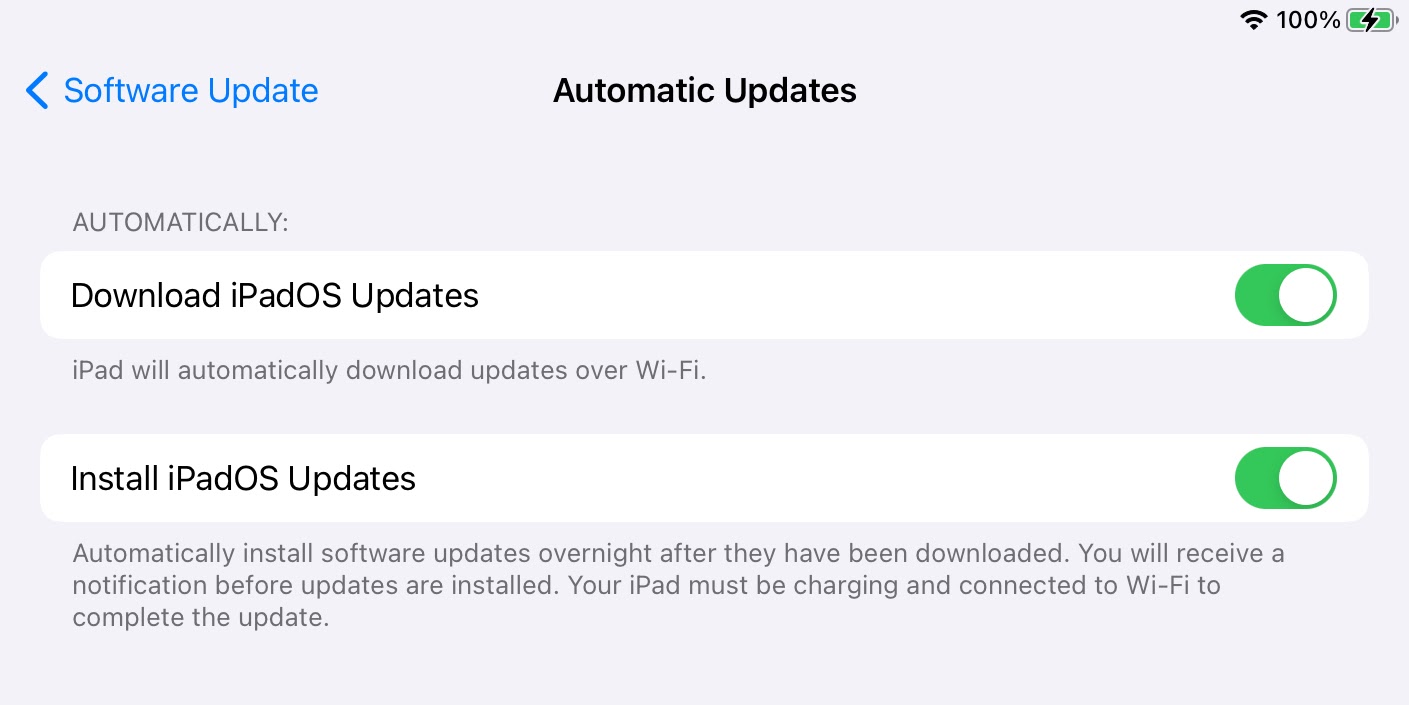 automatic updates options